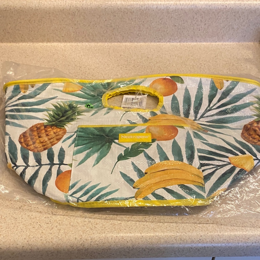 Neutrogena Tropical Print Cosmetic Bag with Yellow Trim